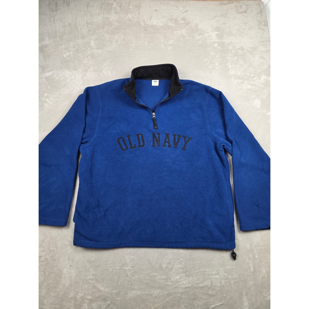 Vintage Old Navy Fleece Pullover Men XL Blue 1/4 Zip Spellout Sweater Jacket Y2K